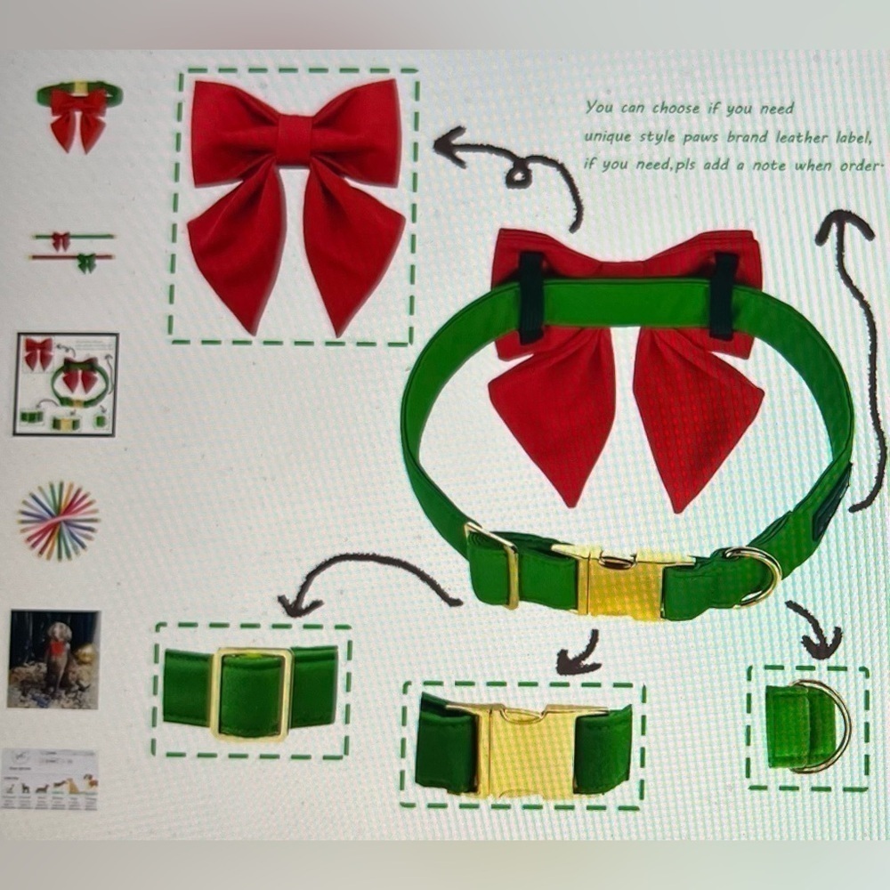 Maca Bates Christmas Red Green Dog Collar with Bow Tie NWOT - Picture 7 of 9